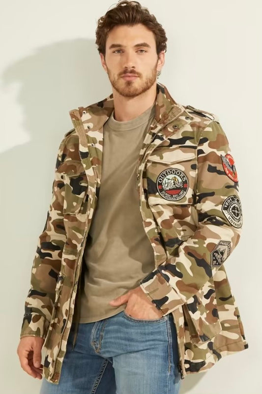 Veste patchs Guess camouflage kaki