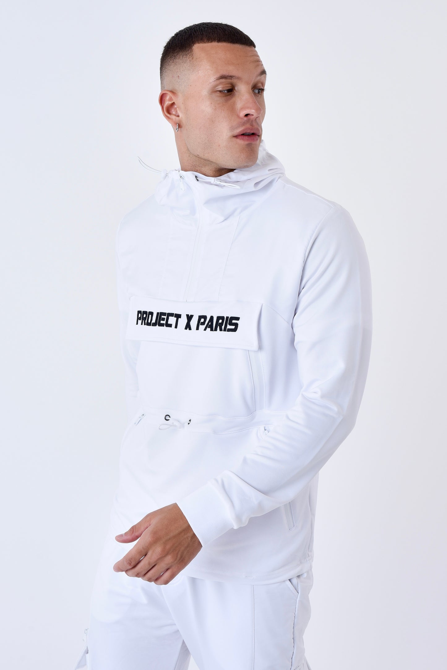 Sweat capuche Project X Paris bimarière type coupe-vent blanc