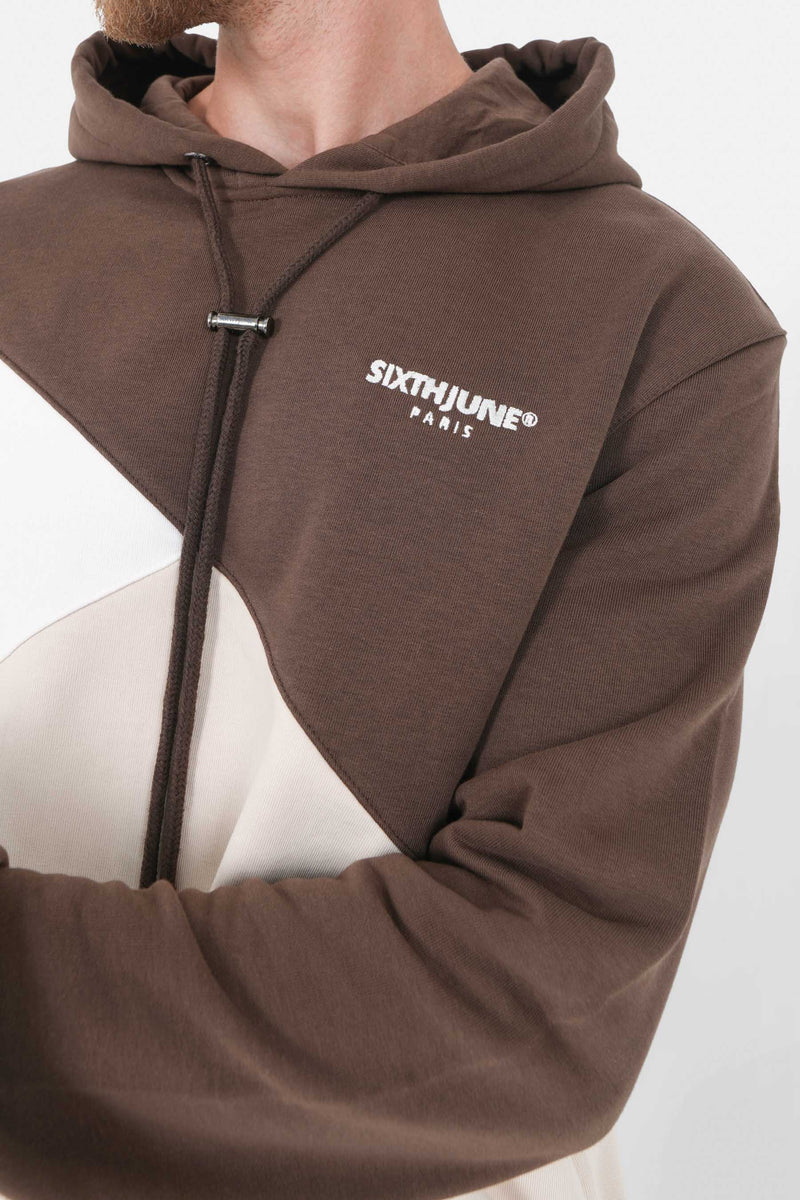 Sweat capuche Sixth June tricolore marron/beige/blanc