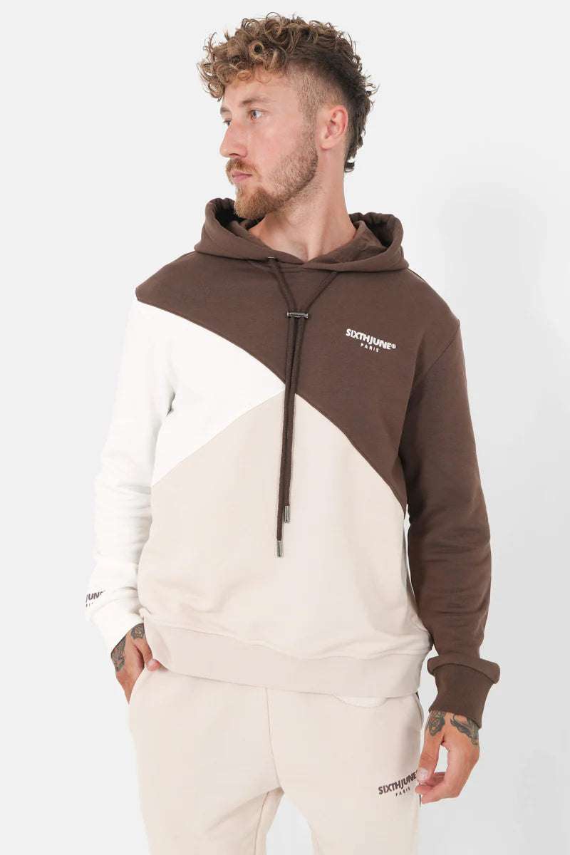 Sweat capuche Sixth June tricolore marron/beige/blanc