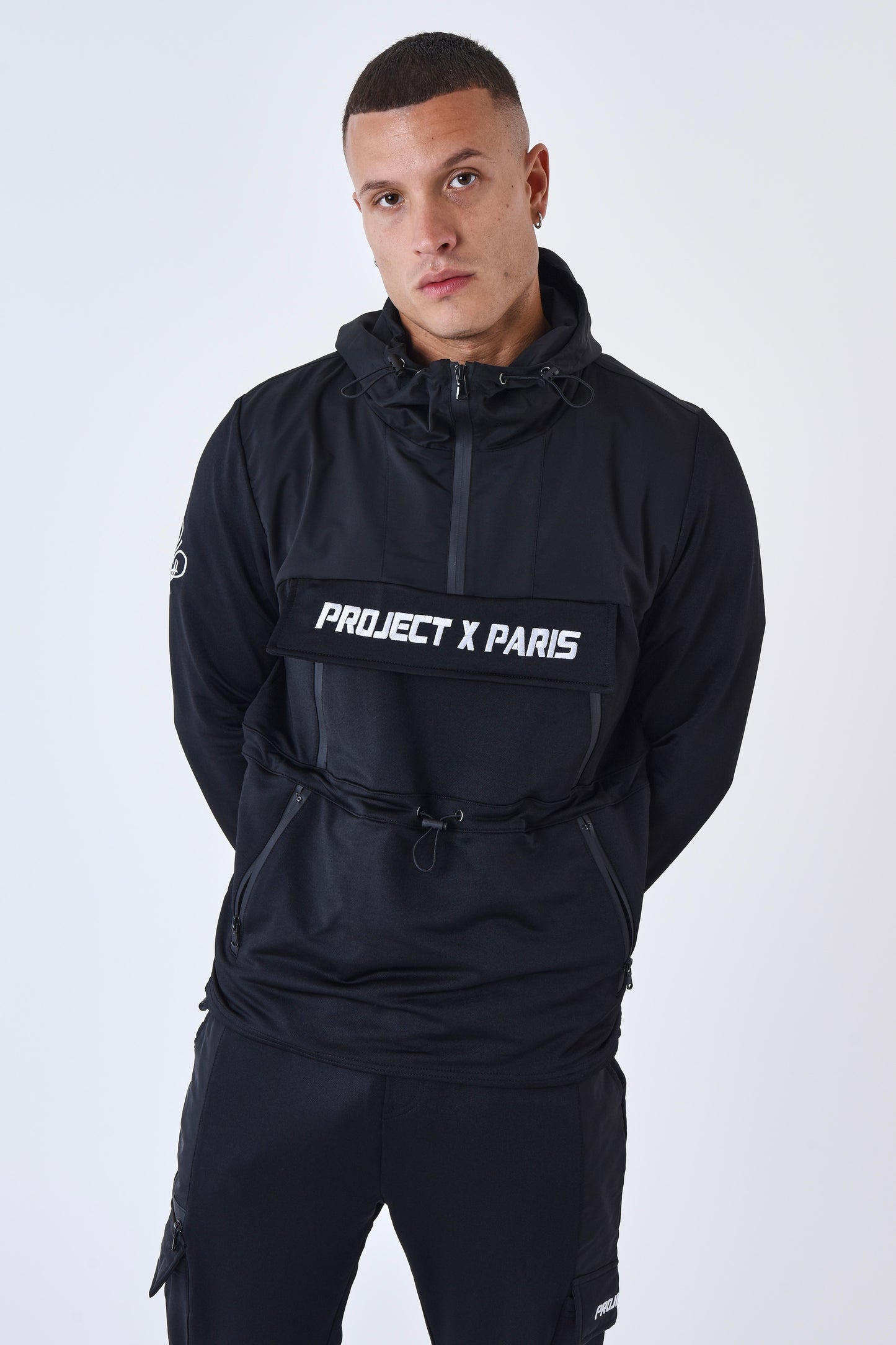 Sweat capuche Project X Paris bimarière type coupe-vent noir