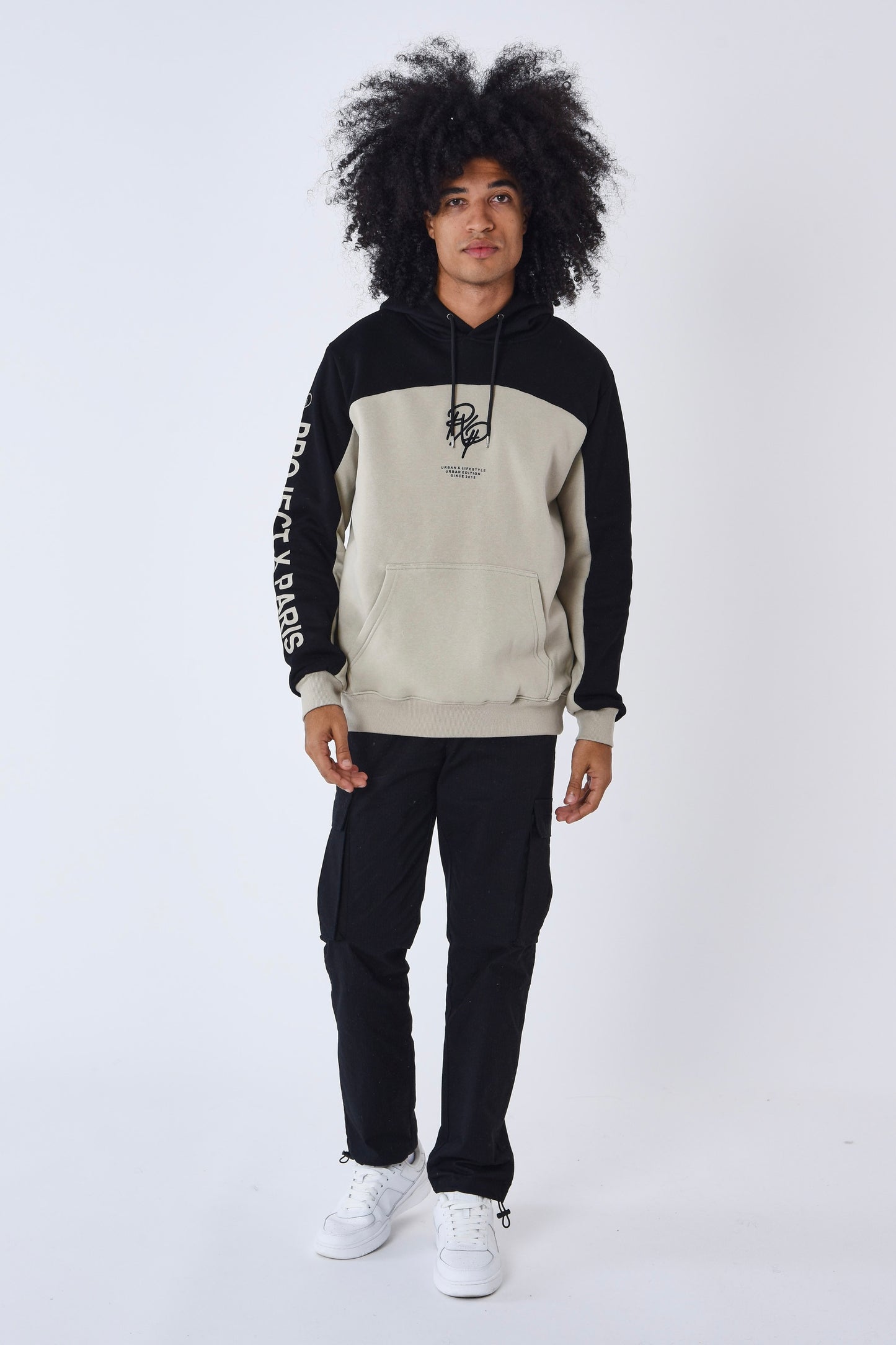 Sweat capuche Project X Paris logo PXP beige/noir