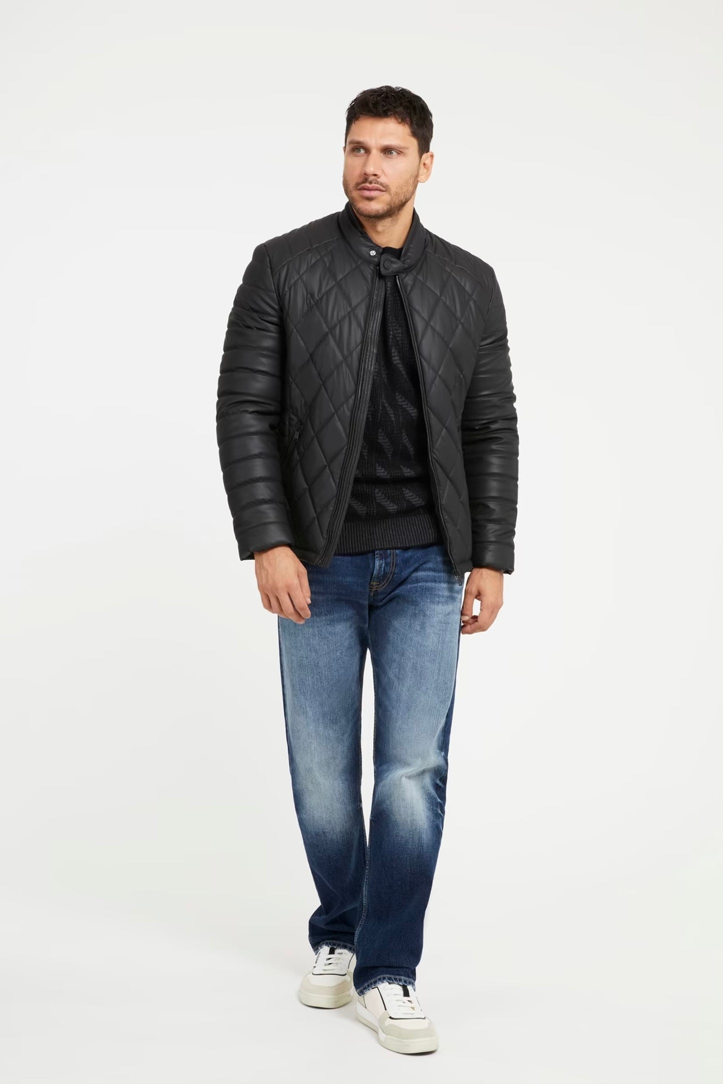 Blouson matelassé Guess aspect cuir noir