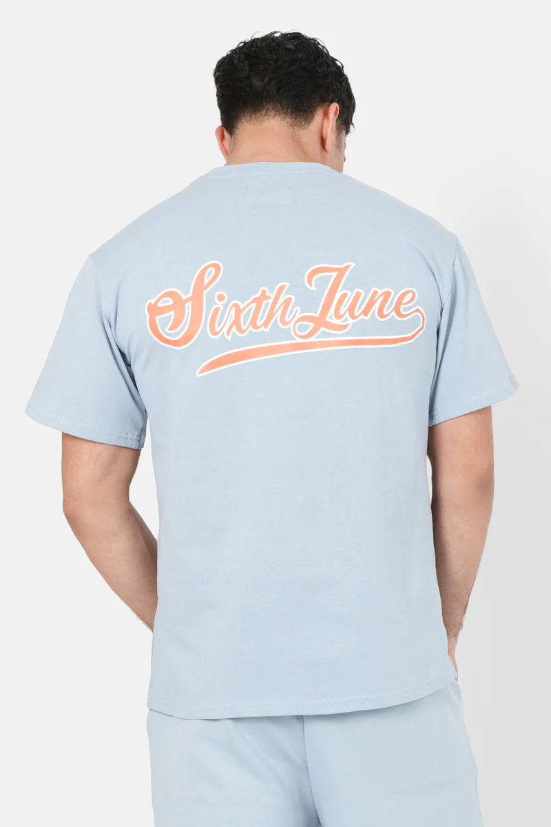 T-shirt Sixth June rétro logo bleu clair