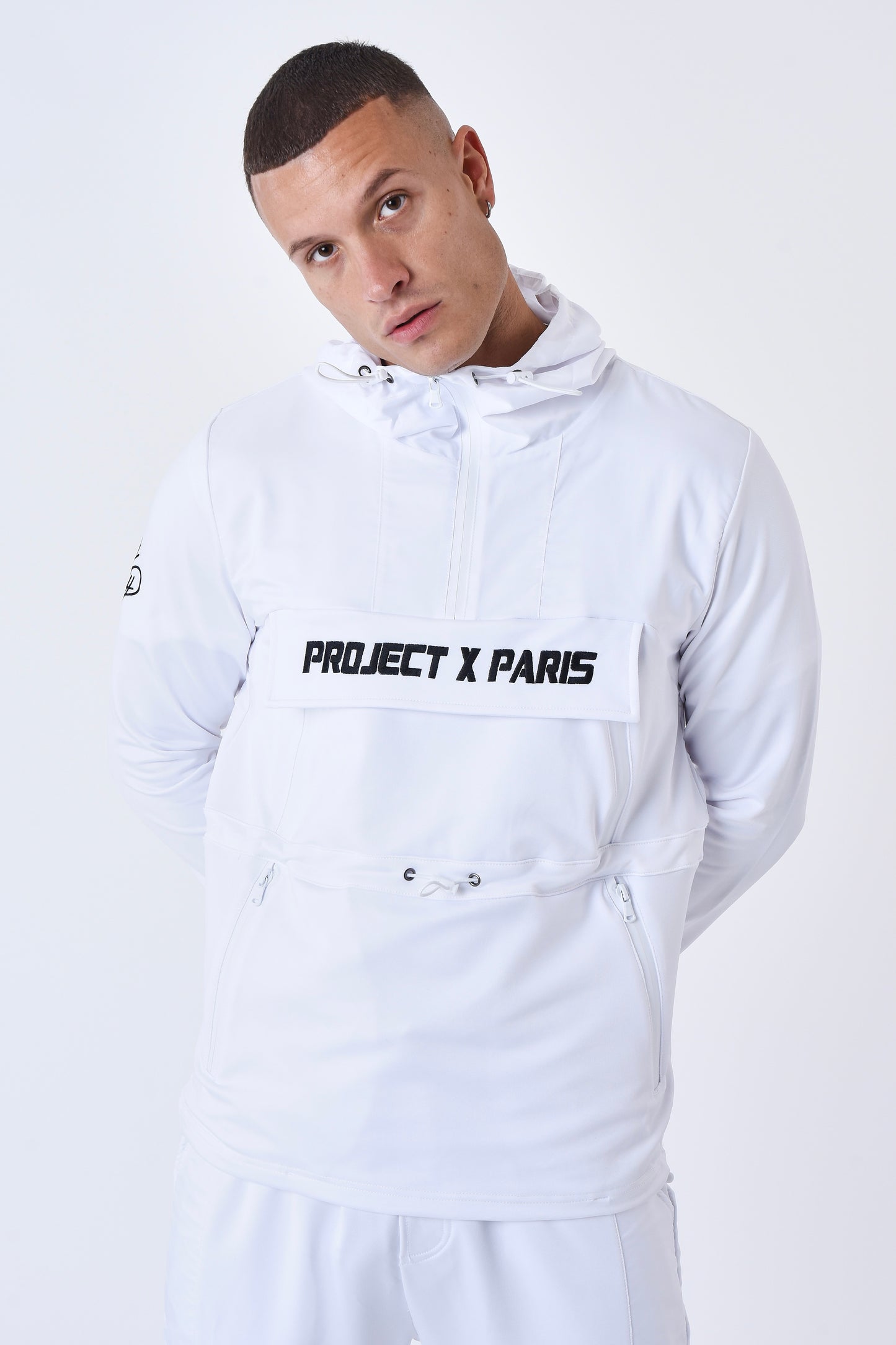 Sweat capuche Project X Paris bimarière type coupe-vent blanc