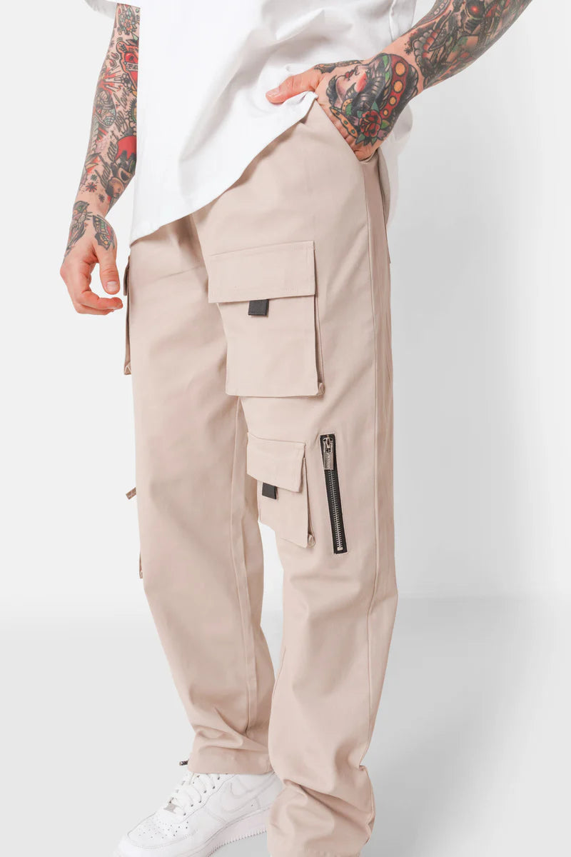 Pantalon cargo Sixth June multi poches twill Beige