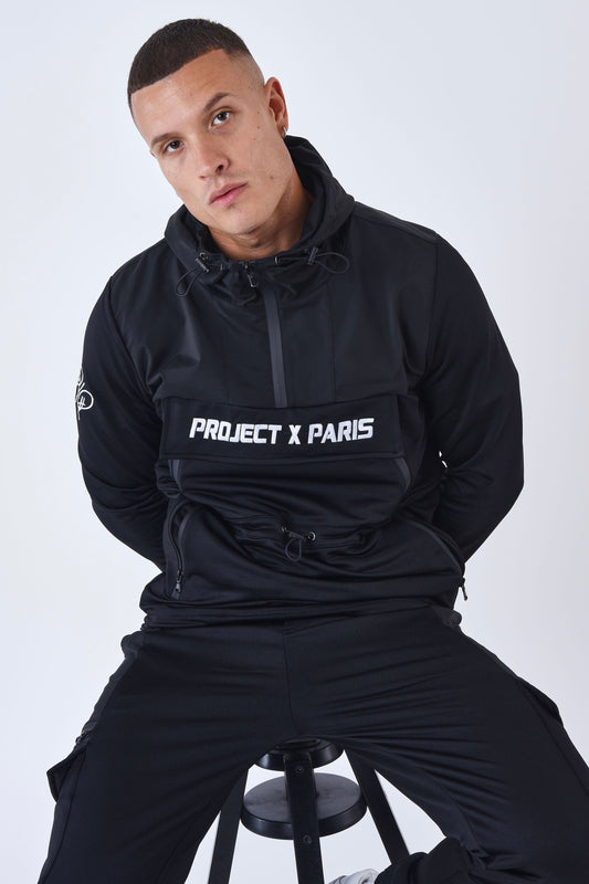 Sweat capuche Project X Paris bimarière type coupe-vent noir