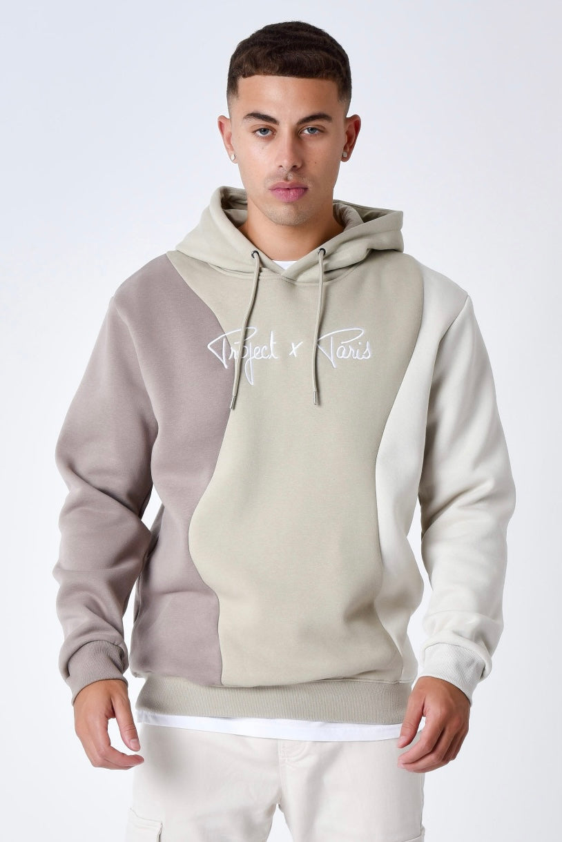 Sweat capuche Project X Paris vagues tricolore beige