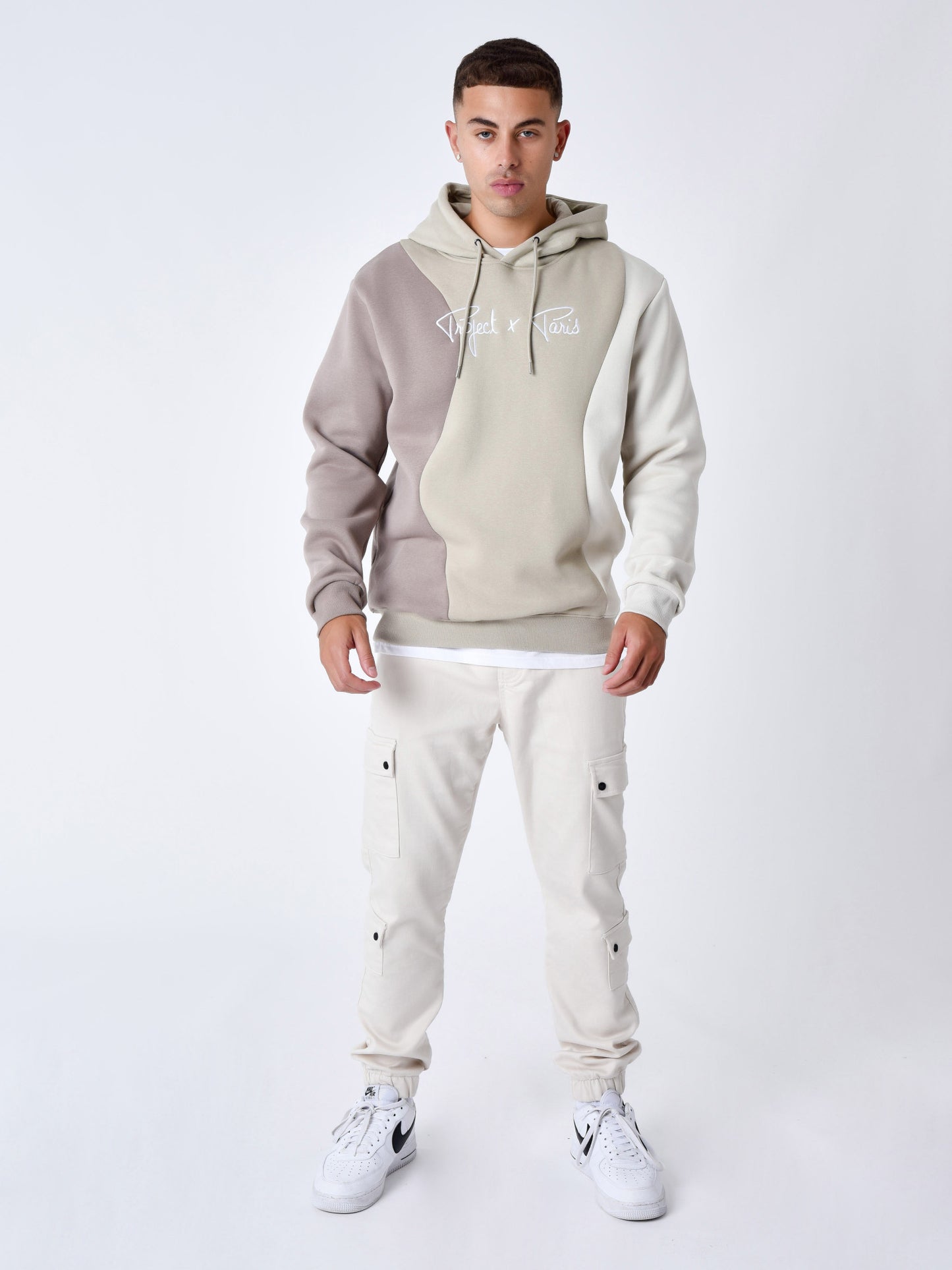 Sweat capuche Project X Paris vagues tricolore beige