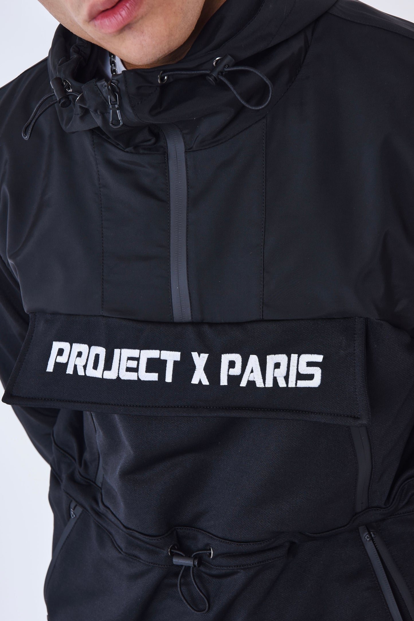 Sweat capuche Project X Paris bimarière type coupe-vent noir