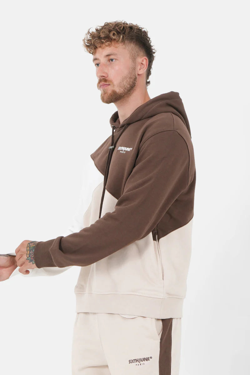 Sweat capuche Sixth June tricolore marron/beige/blanc