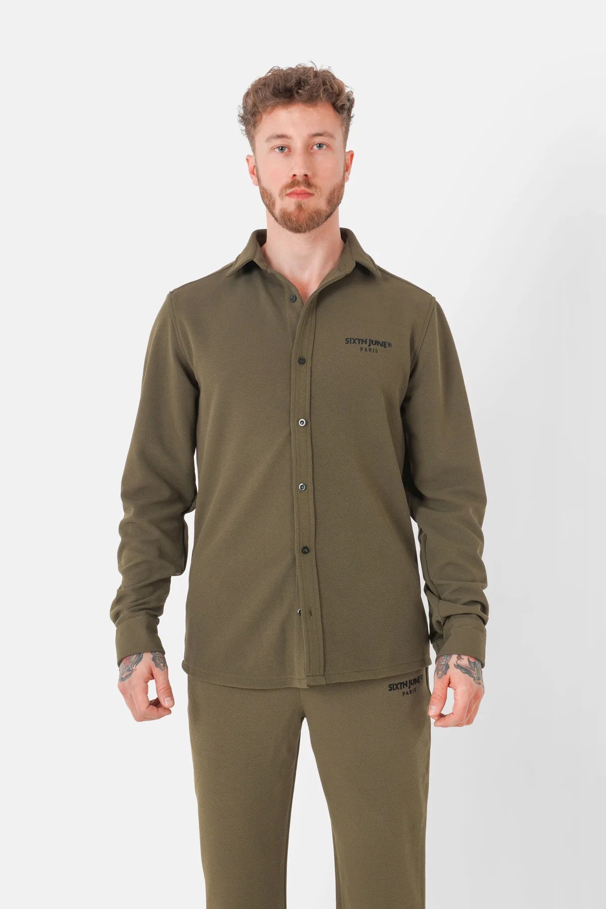 Chemise Sixth June texturé manches longues Vert kaki