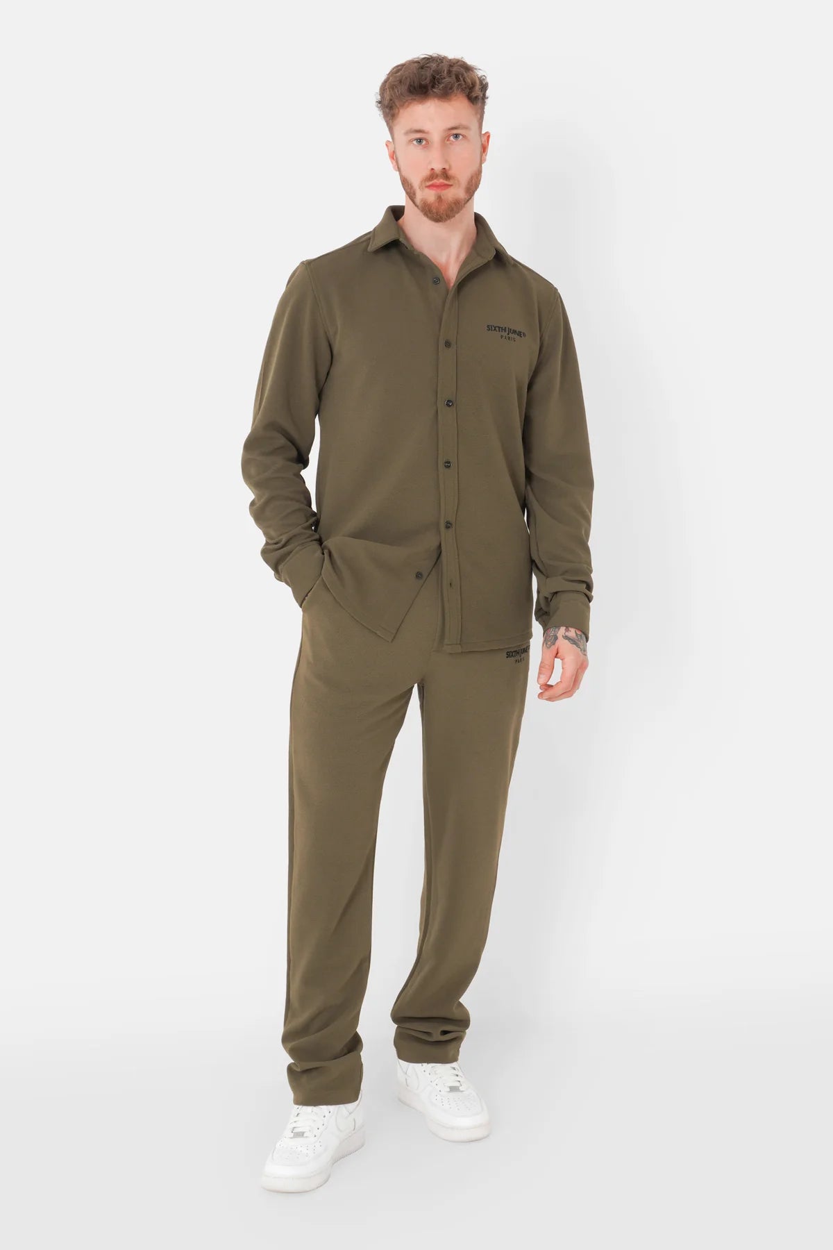 Chemise Sixth June texturé manches longues Vert kaki