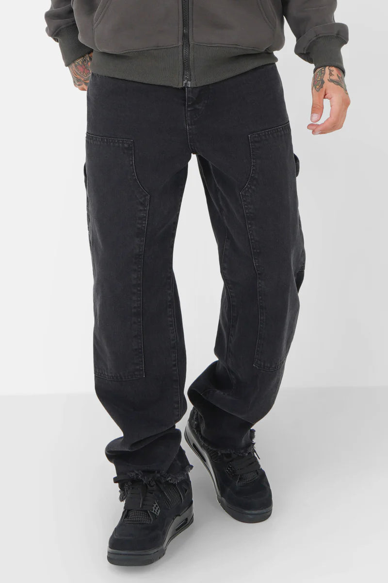 Pantalon jeans carpenter Sixth June effet usé Noir