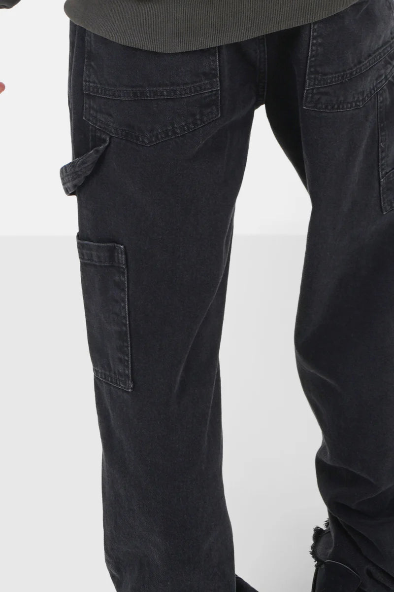 Pantalon jeans carpenter Sixth June effet usé Noir