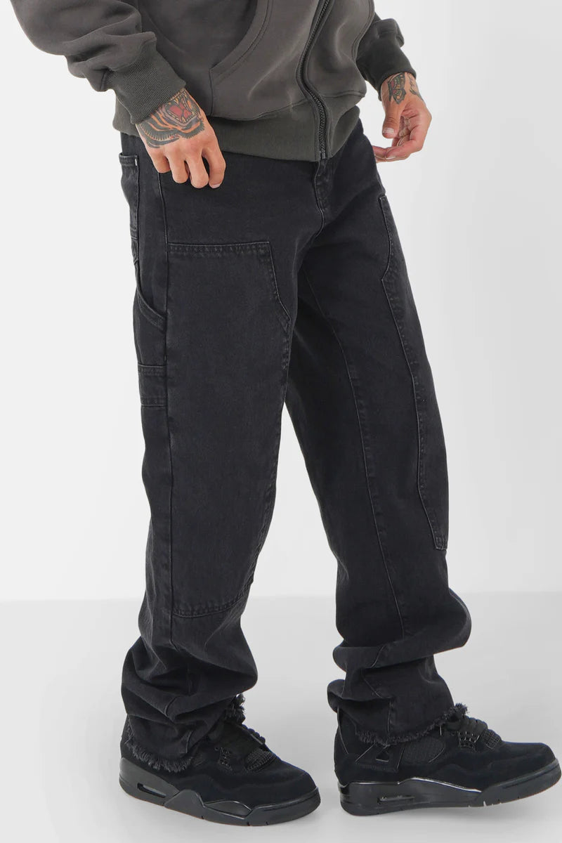 Pantalon jeans carpenter Sixth June effet usé Noir