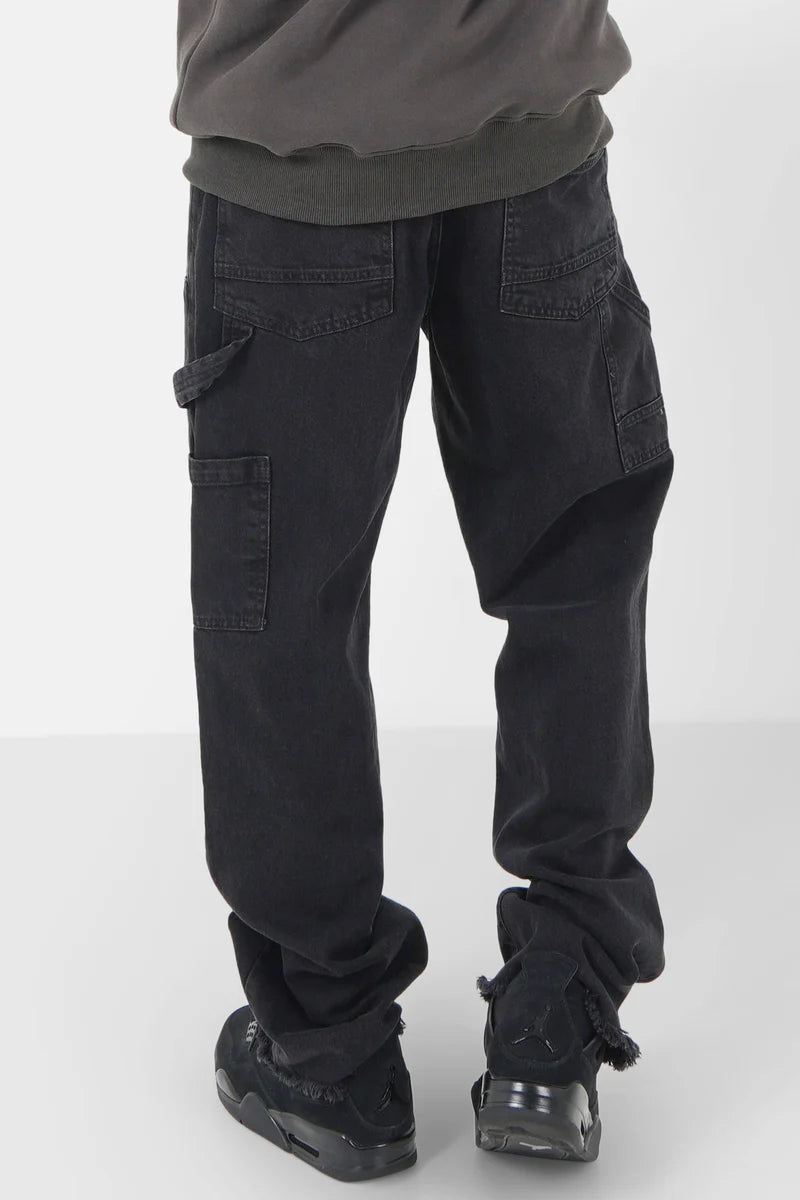 Pantalon jeans carpenter Sixth June effet usé Noir